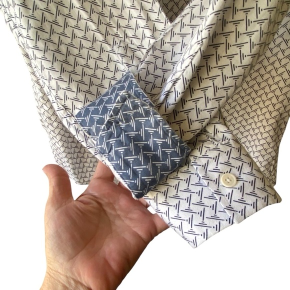 Ted Baker London Button Down Wrinkle Free White Patterned Longsleeve Shirt SZ L - Picture 4 of 10